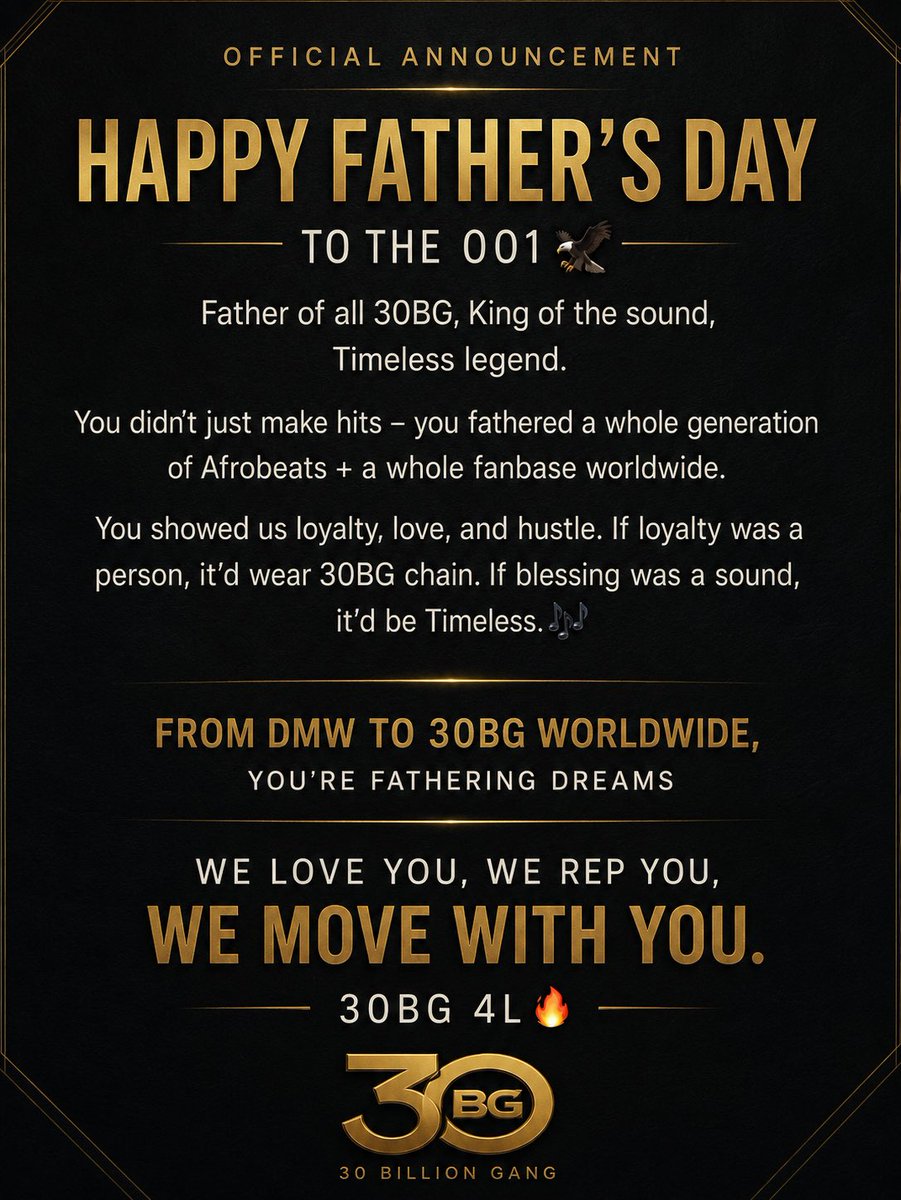 Setemi1255's tweet photo. Happy Father’s Day to 001 🦅
You’re a father who wins, not one who watches his children fall. 30BG + your own kids are covered by you + God. We love you, OBO. Long life, baba imade ❤️  
#OBO #30BG #HappyFathersDay @davido https://t.co/WcwQTIUbrn
