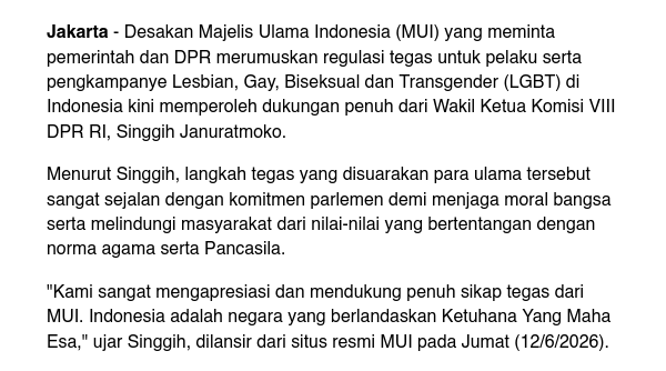 cold_dweller's tweet photo. Indonesian Ulema Council urged the government to criminalise the existence of LGBTQ people with Vice Chairman of the House of Representatives Commission VIII fully supporting it. If this thing comes to pass, we will definitely see the early stage of trans genocide in Indonesia. https://t.co/NVCTPo0qd8
