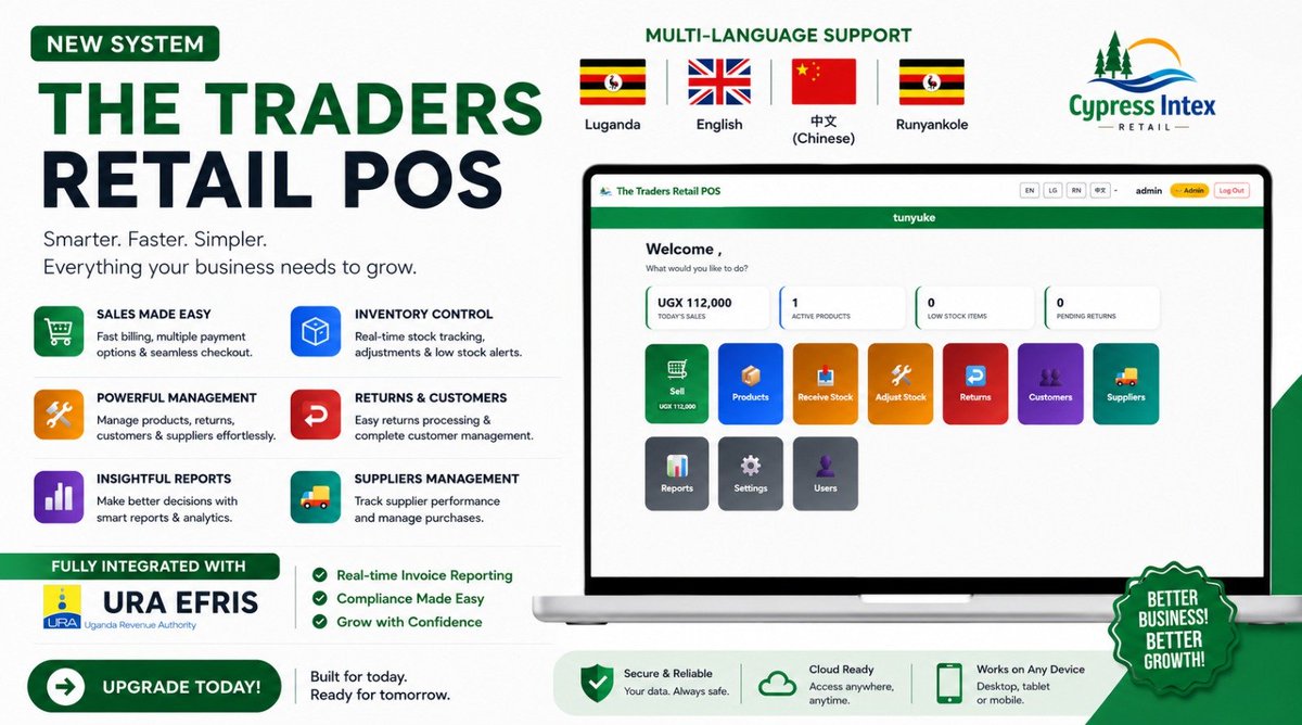 KizzapiusM's tweet photo. Grow Your Business with The Traders Retail POS , Sales &amp; Billing, Inventory Management, Customer &amp; Supplier Tracking, Smart Reports, EFRIS Integration, Cloud Access Anywhere,Fast. Reliable. Built for Business Growth.
📞 0708408162
#POSSystem #EFRIS #BusinessAutomation #RetailPOS https://t.co/K7oEon8hnT