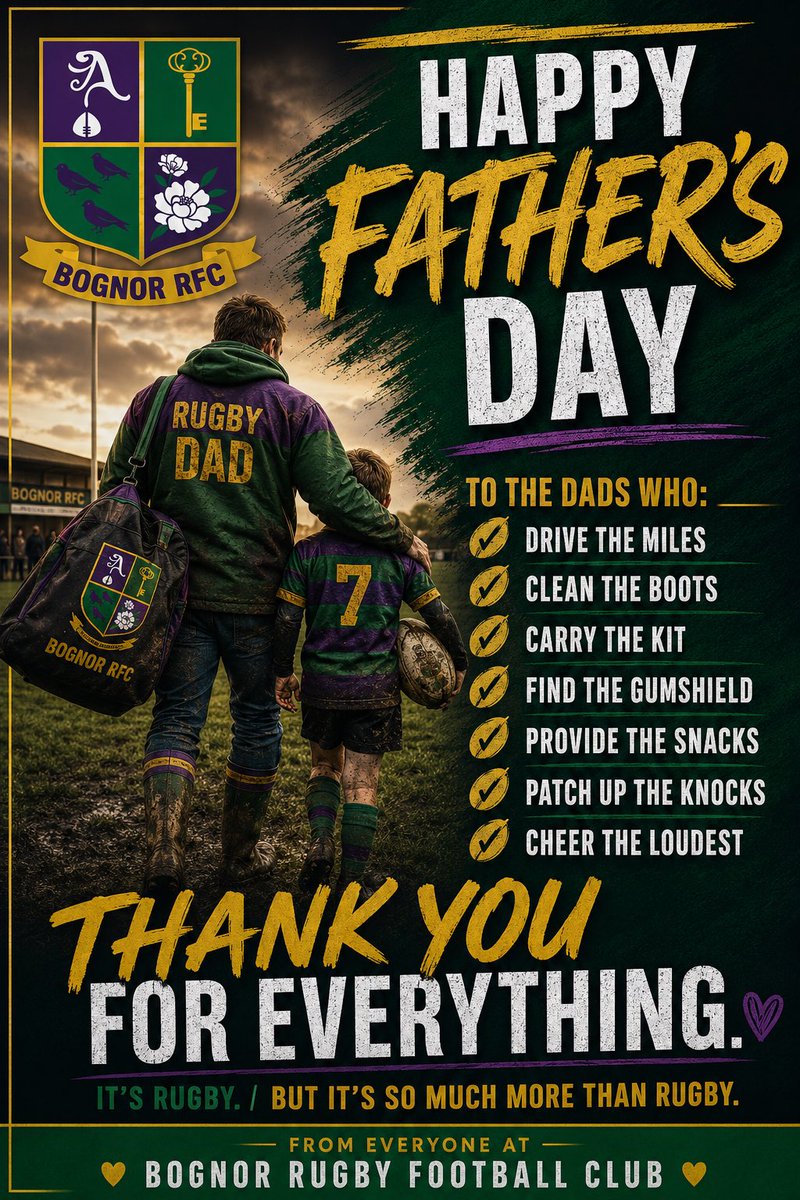 BognorRFC's tweet photo. To every Rugby Dad…

Thank you!  For every lift, every muddy boot, every sideline cheer, every helping hand and every word of encouragement…

#HappyFathersDay from all at @BognorRFC!

💚💜🤍

#BognorRFC #BognorRugbyClub #BognorRugbyFootballClub #BognorRugby #HampshireAvenue https://t.co/gcCGYEnOpy