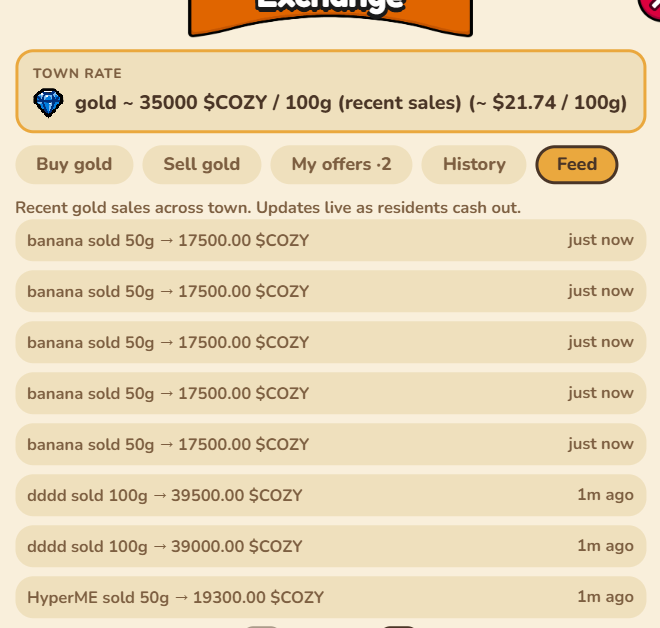 EricssonFn's tweet photo. Someone just sweep floor the exchange GOLD > $COZY 👀 https://t.co/6ie6gFPob7