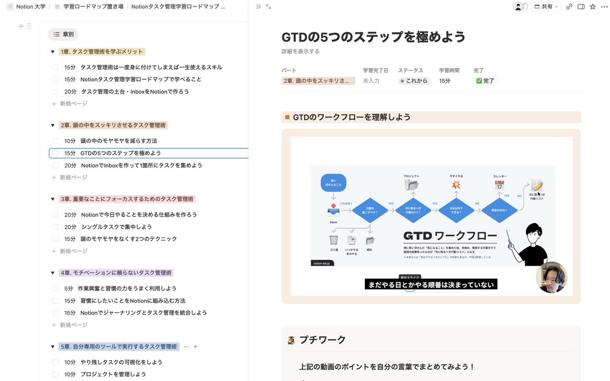 ___35d's tweet photo. ぬおおおおおおお2ヶ月間コツコツと準備してきたNotionタスク管理学習ロードマップをコミュニティ内で公開したぞ〜〜〜〜〜！！！！！！！！会員さんはポータルもしくはDiscordをチェックしてくださいませ！！！！ 

AI時代、世の中の変化のスピードは、かつてないほど加速していて、何を学べばいいのか分からない。せっかく身につけたと思っても、半年後にはまた新しい技術が登場して、また一から学び直す。そんな時代になってきたと円谷は感じています。そんな中でも「タスク管理の考え方」と「自分に合ったタスク管理ツールをつくるためのNotionスキル」。この2つだけは、時代がどう変わっても廃れることのない一生のスキルだと確信しています。

ちょっとAI時代から逆張りになっちゃってる感もあるんだけど、みんなにも、この一生使えるスキルを身につけてほしい。そんな思いで、このロードマップを作成しました。（ちなみに、体験版も作ってみたので、コミュニティ会員でない方で興味ある方もしいればリプかDM、もしくはLINEで連絡くださいませ。）