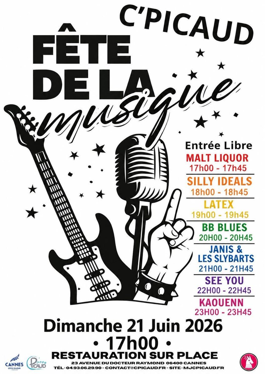 LOreilleQGratte's tweet photo. #LOreilleQuiGratte organise la Fête de la Musique à @PicaudMJC #Cannes  !
Venez nous y retrouver de 17h à minuit. Pas moins de 7 groupes se produiront sur scène.
Il y en aura pour tous les goûts et toutes les générations.
Bonne ambiance garantie !
https://t.co/8dfLCQABs8 https://t.co/8cWhINyEDC