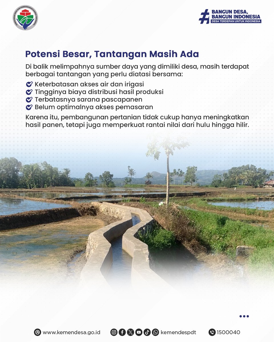 kemendespdt's tweet photo. Ketahanan pangan Indonesia tumbuh dari desa.

Di balik setiap hasil panen, hasil ternak, dan hasil tangkapan nelayan, ada kerja keras masyarakat desa yang setiap hari menjaga ketersediaan pangan bagi bangsa. https://t.co/ekO47rJjFN
