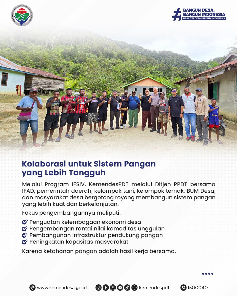 kemendespdt's tweet photo. Ketahanan pangan Indonesia tumbuh dari desa.

Di balik setiap hasil panen, hasil ternak, dan hasil tangkapan nelayan, ada kerja keras masyarakat desa yang setiap hari menjaga ketersediaan pangan bagi bangsa. https://t.co/ekO47rJjFN