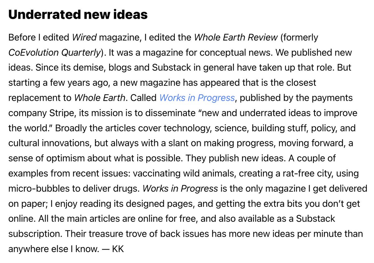 patrickc's tweet photo. A very kind endorsement of @WorksInProgMag from the peerless and inspiring @kevin2kelly. https://t.co/iE6P1PO2h7

You can (and should!) subscribe over at https://t.co/lqpiAsucr2. https://t.co/yzYxoafQfw