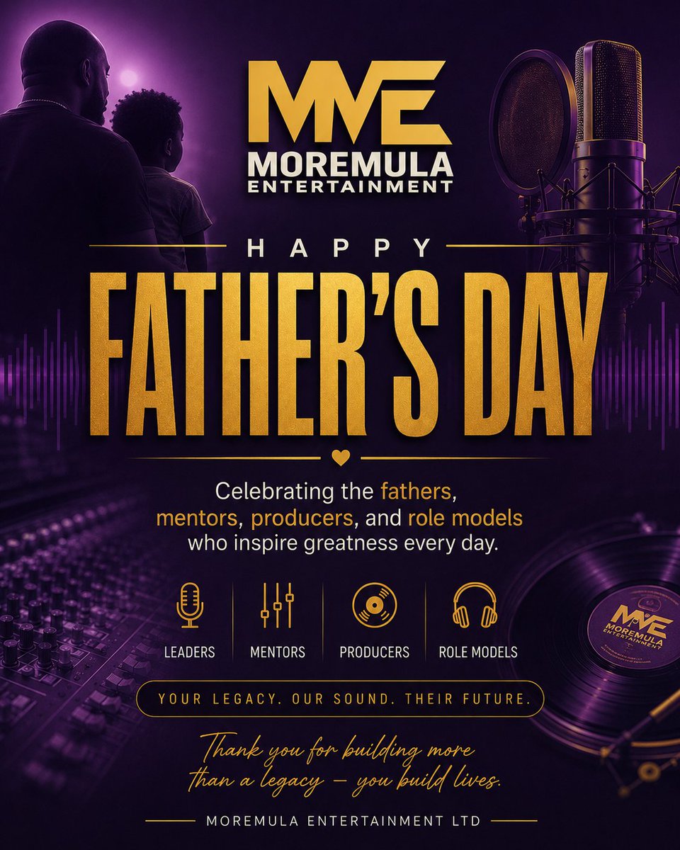 moremulaent's tweet photo. Great music tells stories. Great fathers create them.

Today, we honor the fathers, mentors, and role models whose influence echoes through generations.

Happy Father's Day from all of us at Moremula Entertainment. 💜💛

#MoremulaEnt #HappyFathersDay #FathersDay Daddies https://t.co/JSaKYuOnQr