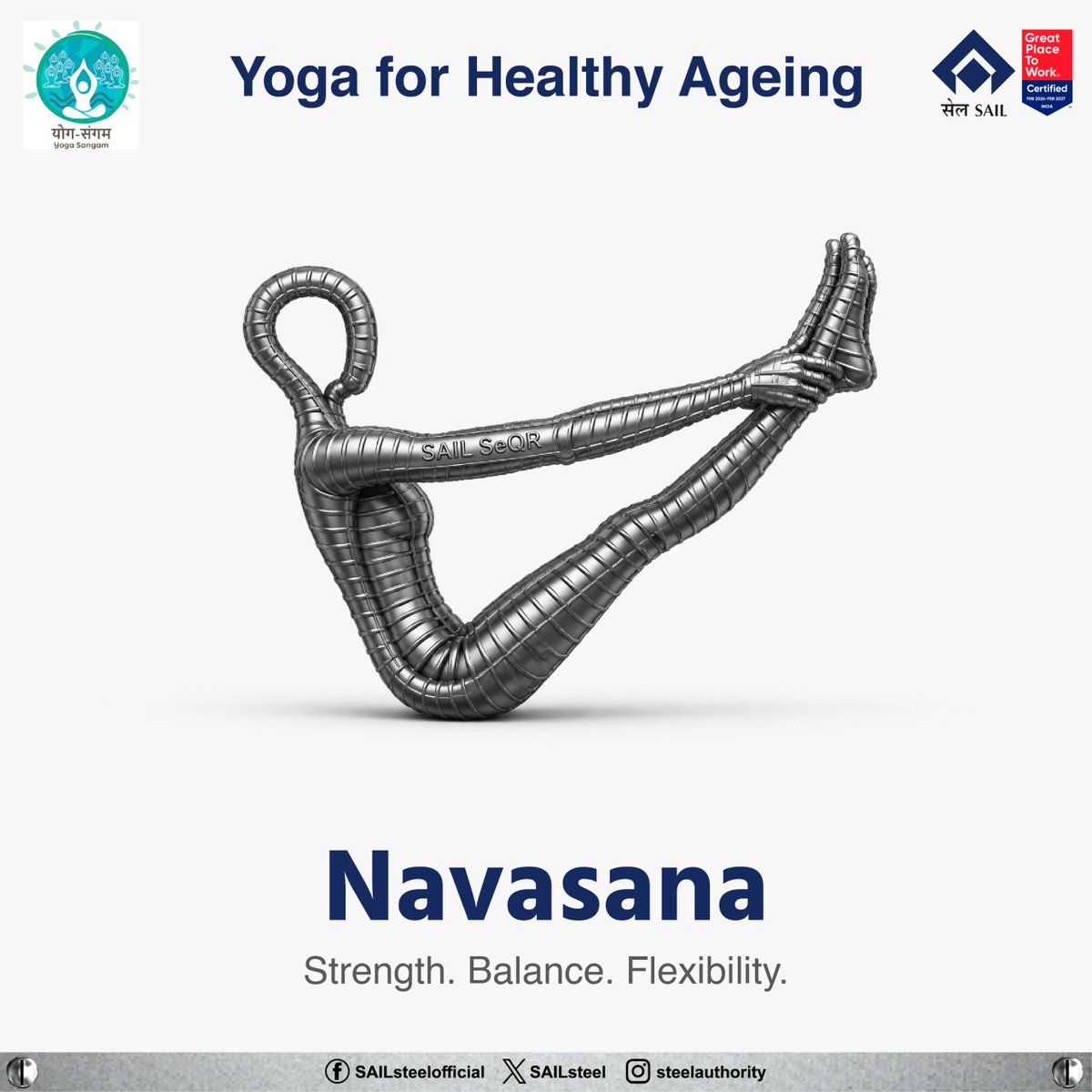 SAILsteel's tweet photo. Navasana strengthens the core muscles, improves balance and posture, enhances flexibility and builds endurance—helping us navigate life's journey with confidence and stability.
#YogaForHealthyAgeing #InternationalDayOfYoga #Navasana #BoatPose #SAIL #SAILSteel #SAILSeQR https://t.co/YJjMnMEdTC