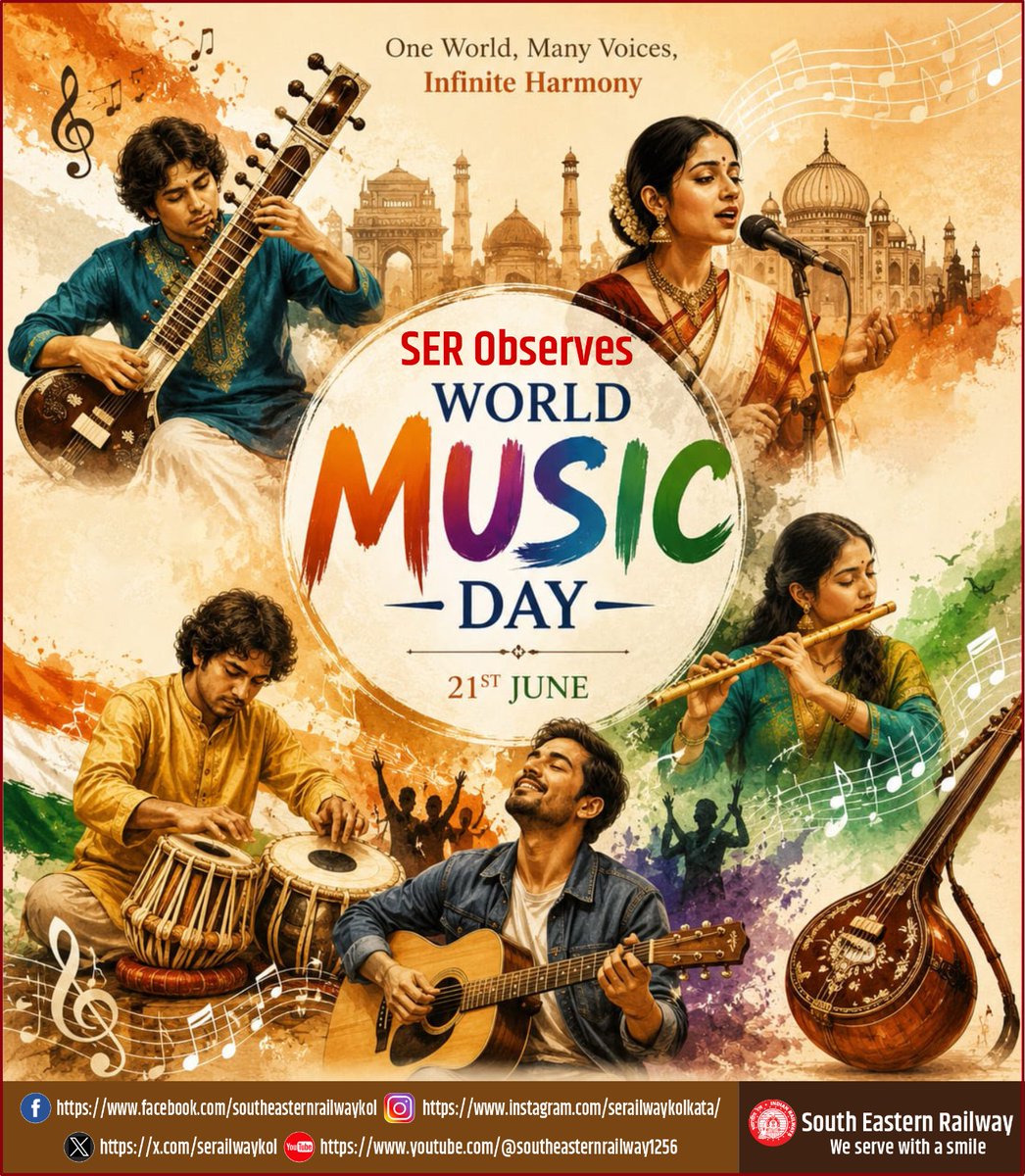 serailwaykol's tweet photo. Different genres, different eras, one emotion. 

Music transcends age, language and culture. Celebrate the magic of melodies today and every day.

#WorldMusicDay #MusicDay2026 #MusicForAll #UniversalLanguage #MelodiesOfLife #HarmonyInMotion #CelebrateMusic #JourneyWithMusic #SouthEasternRailway