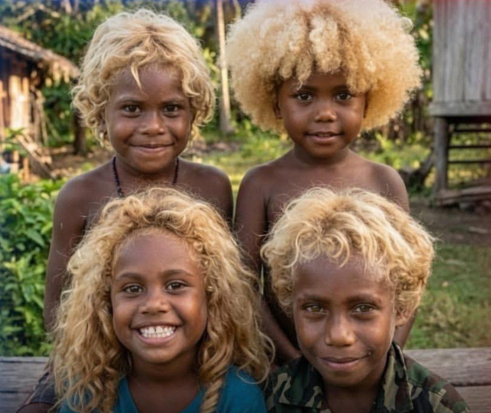 fwskiiii's tweet photo. The Melanesian people of the Solomon Islands are the only humans with naturally dark skin and blonde hair. https://t.co/ksBo138mFm