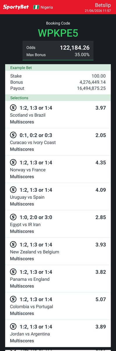 MattValueTips's tweet photo. Let's play this multiscores on sportybet 

WPKPE5 https://t.co/CuH8Tm910e