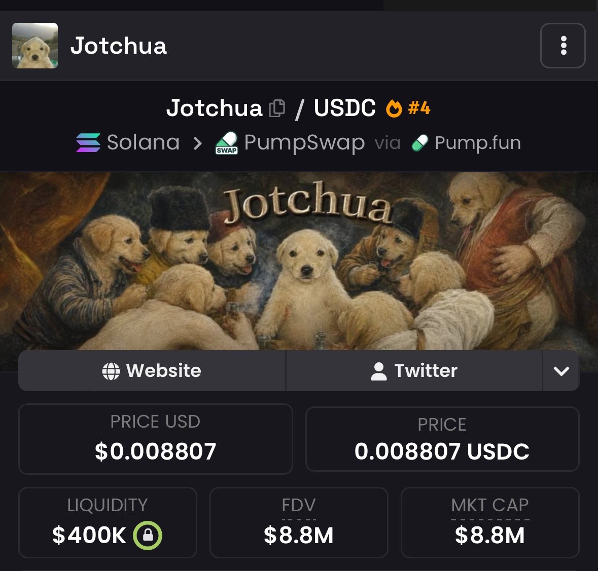 evee0x's tweet photo. $Jotchua 

200k to 10m ( 50x shill )

It had a 2.3M bottom and is now back at 9.2M

The next leg is 20M

Don’t fade a community like this

When was the last time you saw all of CT changing their PFPs to a random dog?

It feels nostalgic, like when Mitch and Billy Fwog were everywhere in 2024

The Jotchua community is becoming far more superior

50M is the first target for June