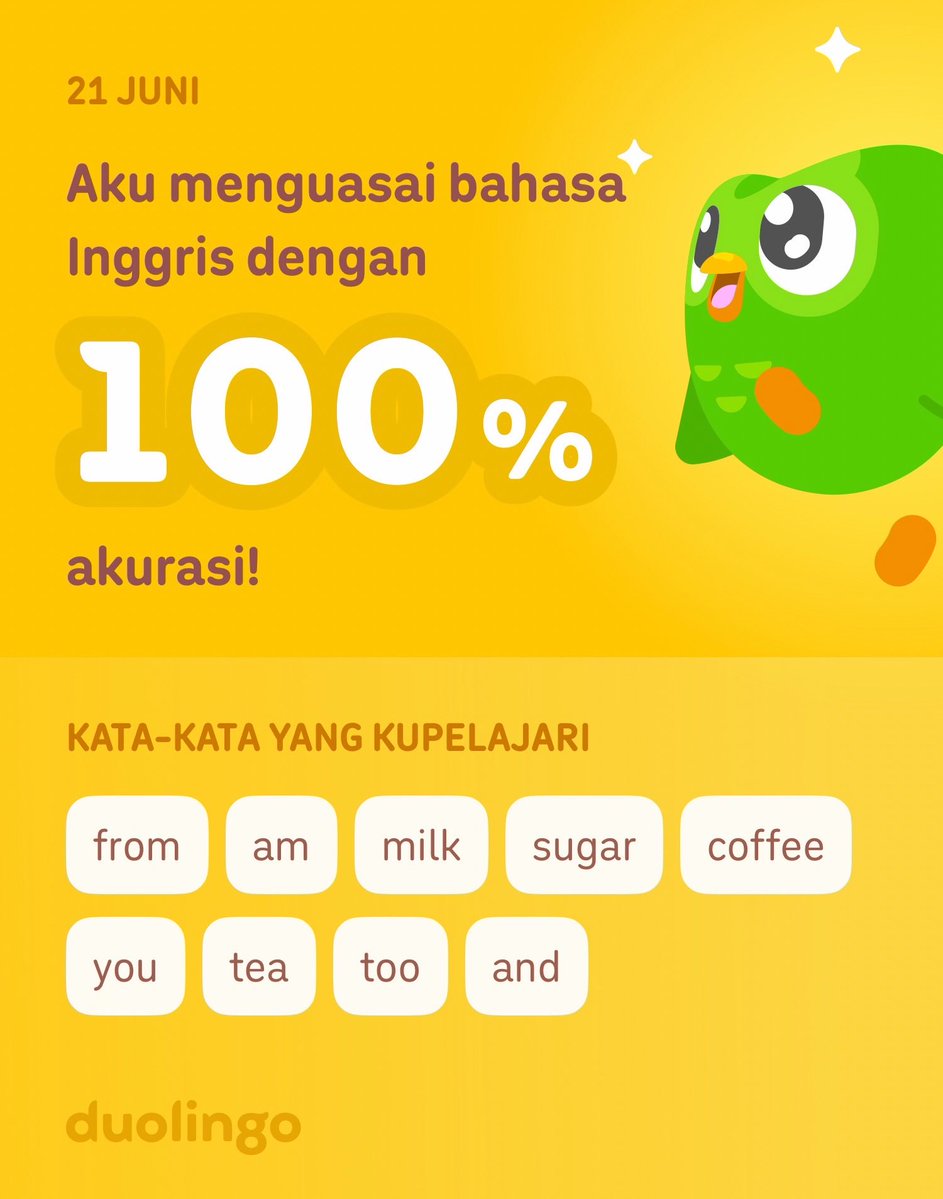 FhanieChan's tweet photo. Aku sedang belajar bahasa Inggris di Duolingo! Seru, efektif, dan gratis! https://t.co/jhfSc153vw