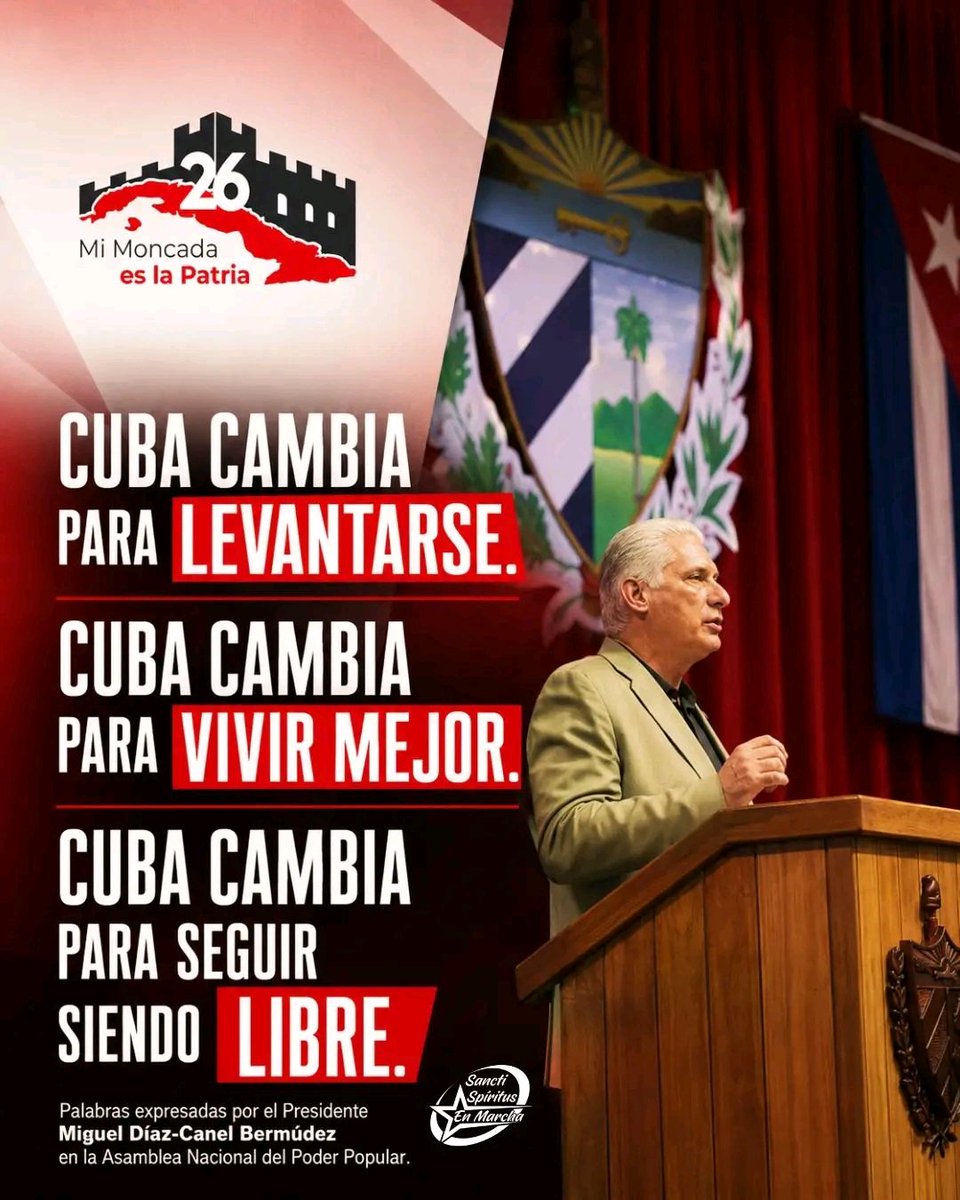 BatmanC62264's tweet photo. Cuba cambia para levantarse con el esfuerzo de todos, para vivir mejor, para seguir siendo libres. Hoy, ante los grandes desafíos que enfrentamos día a día, la Revolución también es la capacidad de transformarse para vencer. 🇨🇺✊🏻
#MiMoncadaEsLaPatria
#NuestraRespuestaEsLaUnidad https://t.co/fcclrYINJe