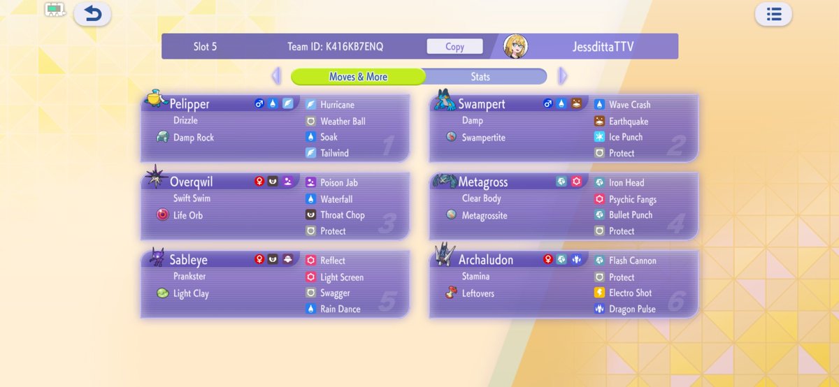 Jessditta's tweet photo. Overqwil propaganda incoming!

heres the team I used to climb to 1900's on the Champions ladder! 

It's very simple to pilot and Overqwil fits the team perefctly, outspeeding adamant basc and being able to OHKO many meta threats!

Give it a try! https://t.co/qI5PAdRldB