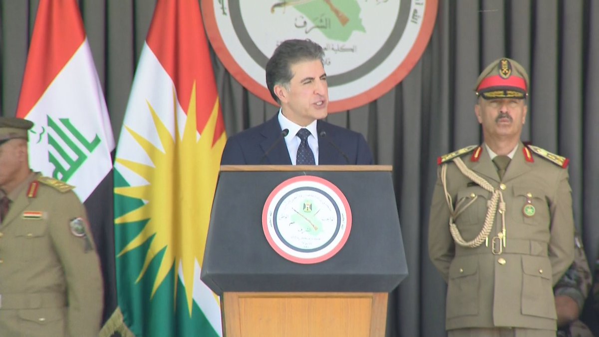 RuwaydaMustafah's tweet photo. Speaking on Sunday at the graduation ceremony of 210 officers from a federal military academy in Sulaimani province, Kurdistan Region President Nechirvan Barzani congratulated the graduates and said he was proud of them.

He renewed his call for the Kurdistan Region’s political parties to unite, describing such unity as a “great power” for the Region.