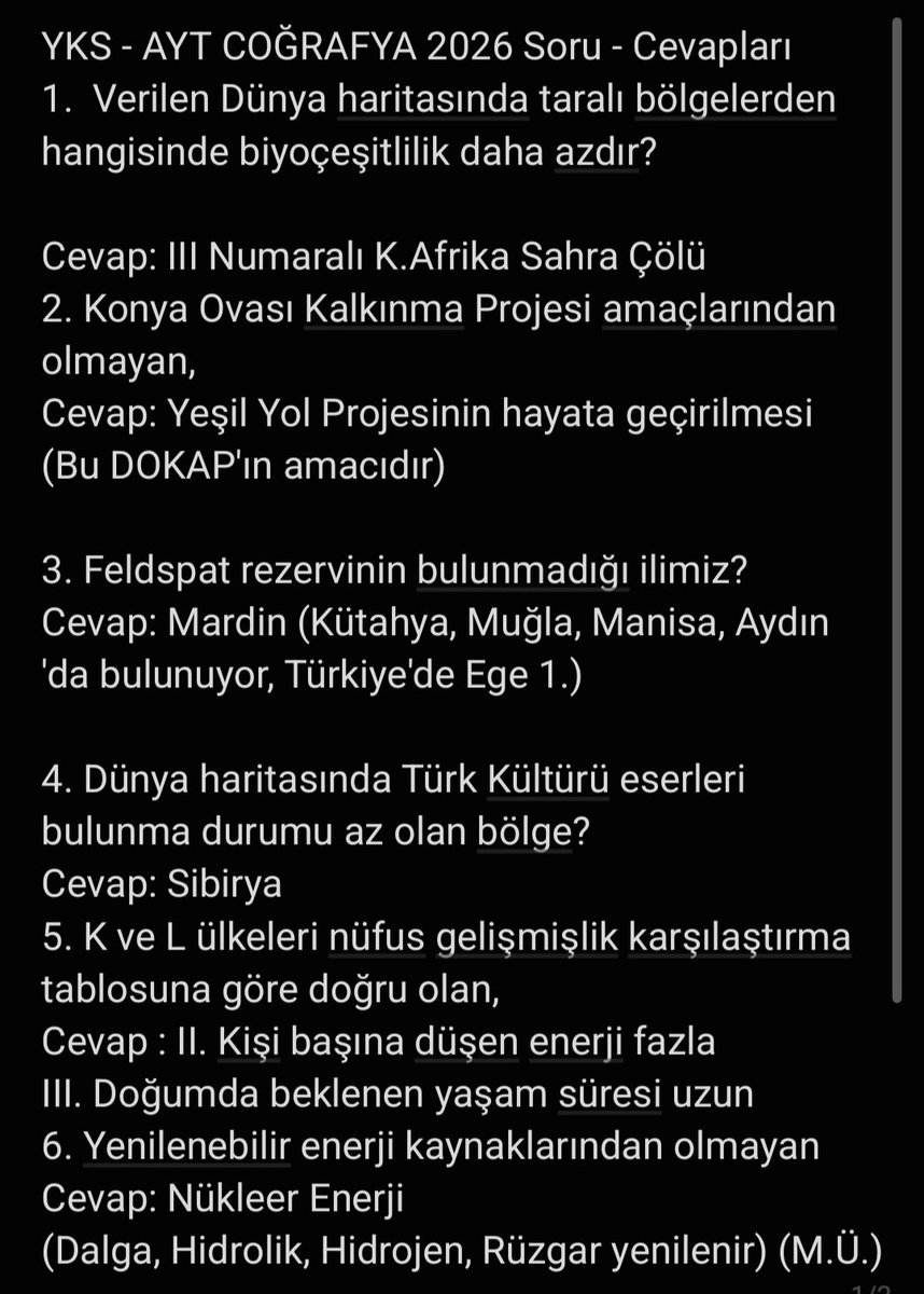 muratustunsoy's tweet photo. YKS AYT 2026 COĞRAFYA Soru ve Cevapları 
#ayt2026 #sınav #ayt #yks2026 #Coğrafya #Soru https://t.co/ceM9Y3qmnR