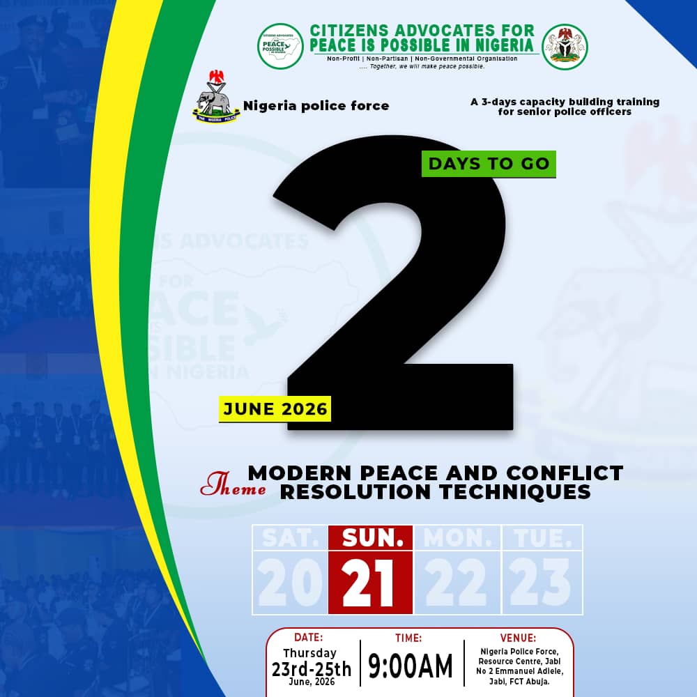 Peaceispos71780's tweet photo. TWO DAYS TO A TRAINING SET TO MAKE A DIFFERENCE, THIS TRAINING WILL BRING THE PEACE WE ALL DESERVE ❤️🙏🇳🇬
#CAPIPIN
#peaceispossible #CITIZENSADVOCATESFORPEACEISPOSSIBLEINIGERIA #peacebuilding #NPF https://t.co/2gpyA3DDmD