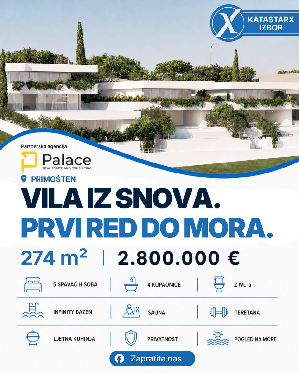 katastarx's tweet photo. KATASTARX IZBOR | Primošten

Luksuzna vila prvi red do mora, 274 m², 5 spavaćih soba, 4 kupaonice, sauna, teretana, infinity bazen i pogled na otvoreno more.

Cijena: 2.800.000 €
Link za oglas: https://t.co/nIoVlZI1m4

KatastarX nije prodavatelj ni posrednik. https://t.co/JmqOUMEcLr