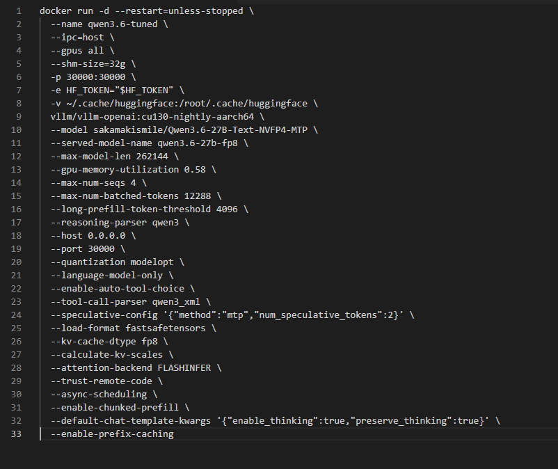 Papamasher's tweet photo. I'm using Qwen3.6 27b NVF4P Text only for coding agents on DGX spark (ASUS-GX10).

https://t.co/rZSIfPLr7u

about 20 tps on each agent, seems pretty solid. https://t.co/W17hPF2BxE