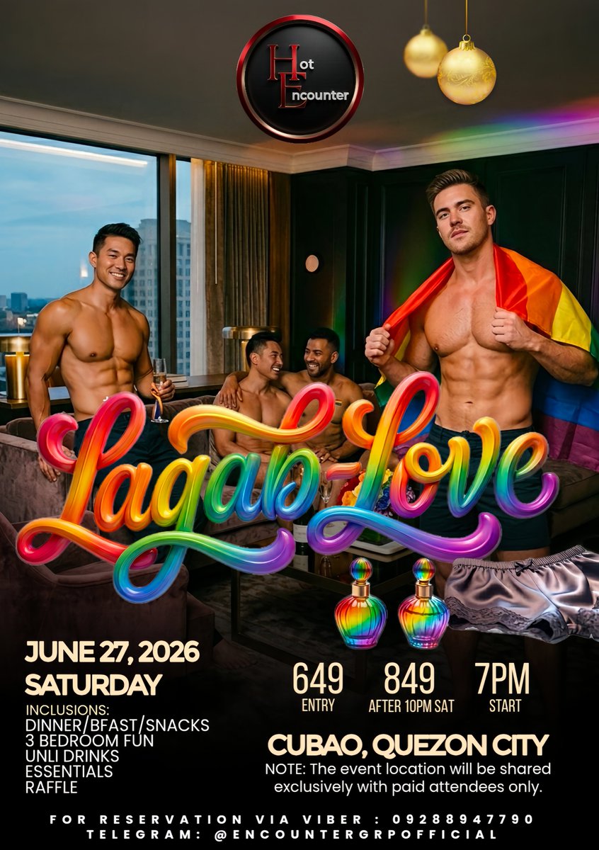 Alterpasig0318's tweet photo. 🌈✨ LAGAB-LOVE 2026 ✨🌈

𝙏𝙒𝙄𝙉𝙆, 𝙏𝙒𝙐𝙉𝙆, 𝘽𝘼𝙂𝙀𝙏'𝙎, 𝘿𝘼𝘿𝘿𝙔'𝙎  𝘼𝙉𝘿 𝙈𝙐𝙎𝘾𝙇𝙀𝘿  𝙂𝙐𝙔𝙎!!! 

📅June 27 SATURDAY
📍 Cubao, Drink &amp; Fun

📩 Viber: 09288947790
📲 TG: https://t.co/HfVJnF8Q21
@EncountergrpOfficial
Group GC : https://t.co/z7R0Wy4Ug6 https://t.co/25uU44JM8T
