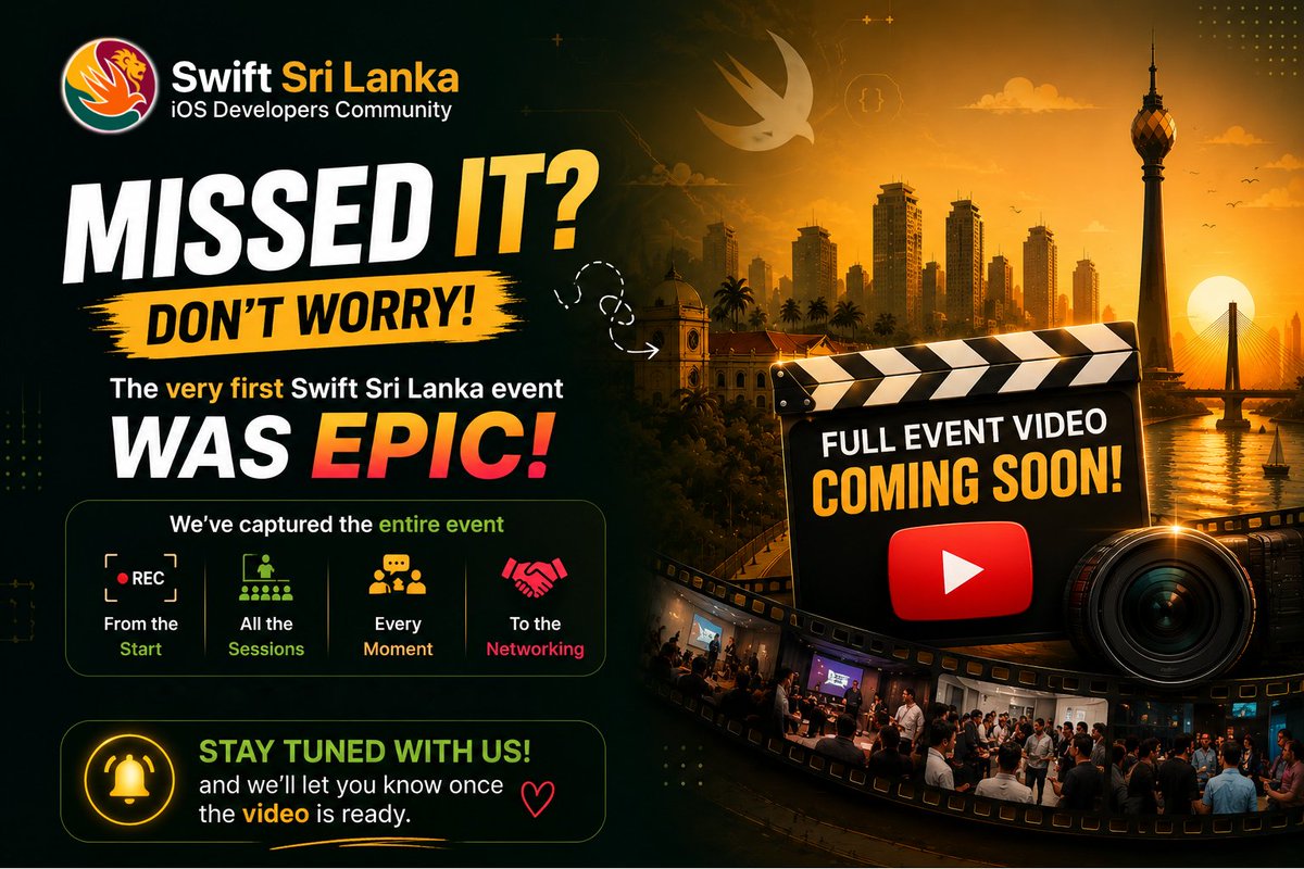 SwiftSriLanka's tweet photo. Missed our first meetup? 🍎🇱🇰

We recorded the entire event—from the first talk to the final networking session.

🎥 Full recording coming soon.

📺 https://t.co/lxiUEAFCjo

#SwiftSriLanka #Swift #iOS #AppleDeveloper https://t.co/DkPF1zTdtS