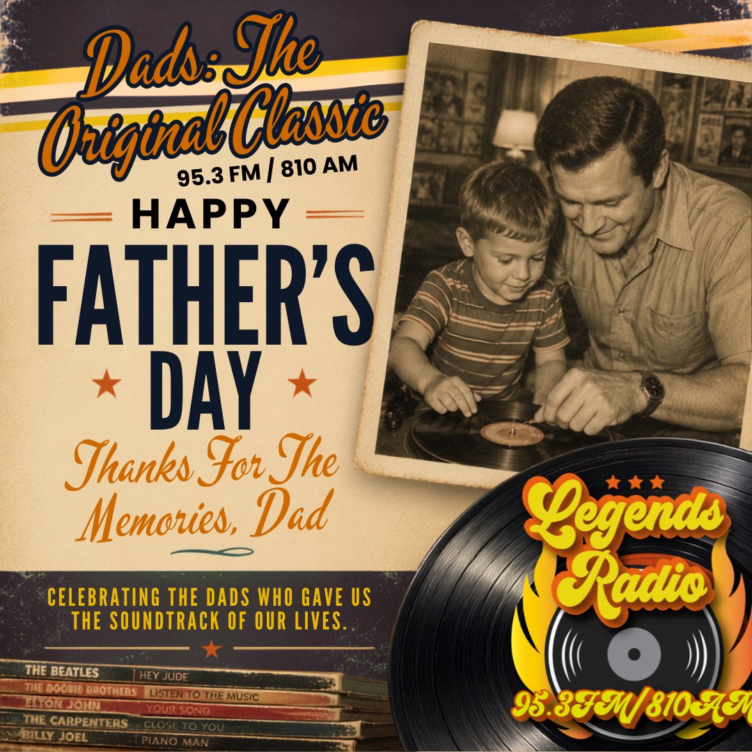 legendsam810's tweet photo. Happy Father's Day from Legends 95.3 FM / 810 AM! 🎶 Celebrating dads, grandfathers, and father figures who gave us memories, advice, and love for the greatest hits. Here's to legendary dads. ❤️ #HappyFathersDay #Legends953 #FathersDay #ClassicHits #LifeIsLegendary https://t.co/7kwQjMMkhv