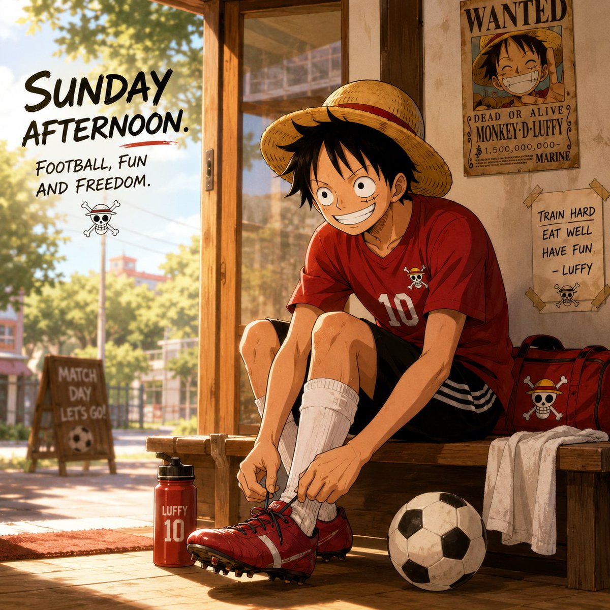 Metaverse0405's tweet photo. Sunday afternoon vibes ⚽☀️
Getting ready to hit the pitch, enjoy the game, and make the most of the day. Stay active, stay focused, and have fun. 💪🏴☠️
#SundayVibes #FootballTime #Luffy https://t.co/aOXgxhhDTh