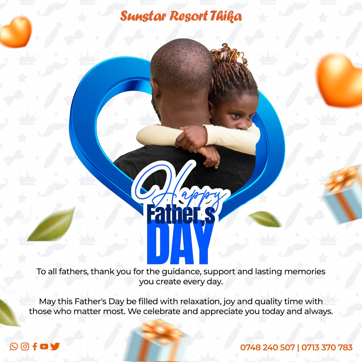 SunstarResort's tweet photo. Happy Father's Day from Sunstar Resort Thika!

Today, we celebrate the fathers, grandfathers, mentors, and father figures whose strength, wisdom, and unwavering love help shape our families and communities.

To the men who work tirelessly behind the scenes, offer guidance when it's needed most, and create lasting memories with their loved ones — we honor and appreciate you.

From all of us at Sunstar Resort Thika, we wish every dad a day filled with love, joy, and well-deserved appreciation.
