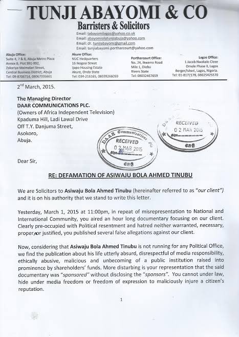 PastorMarvy's tweet photo. Throwback to 2015 when Tinubu sued Daar Communications and Dokpesi for airing a documentary accusing him of being charged with narcotics.

The speed at which Dokpesi issued an apology.

Mr President don gentle now! https://t.co/8FlA4mmztP