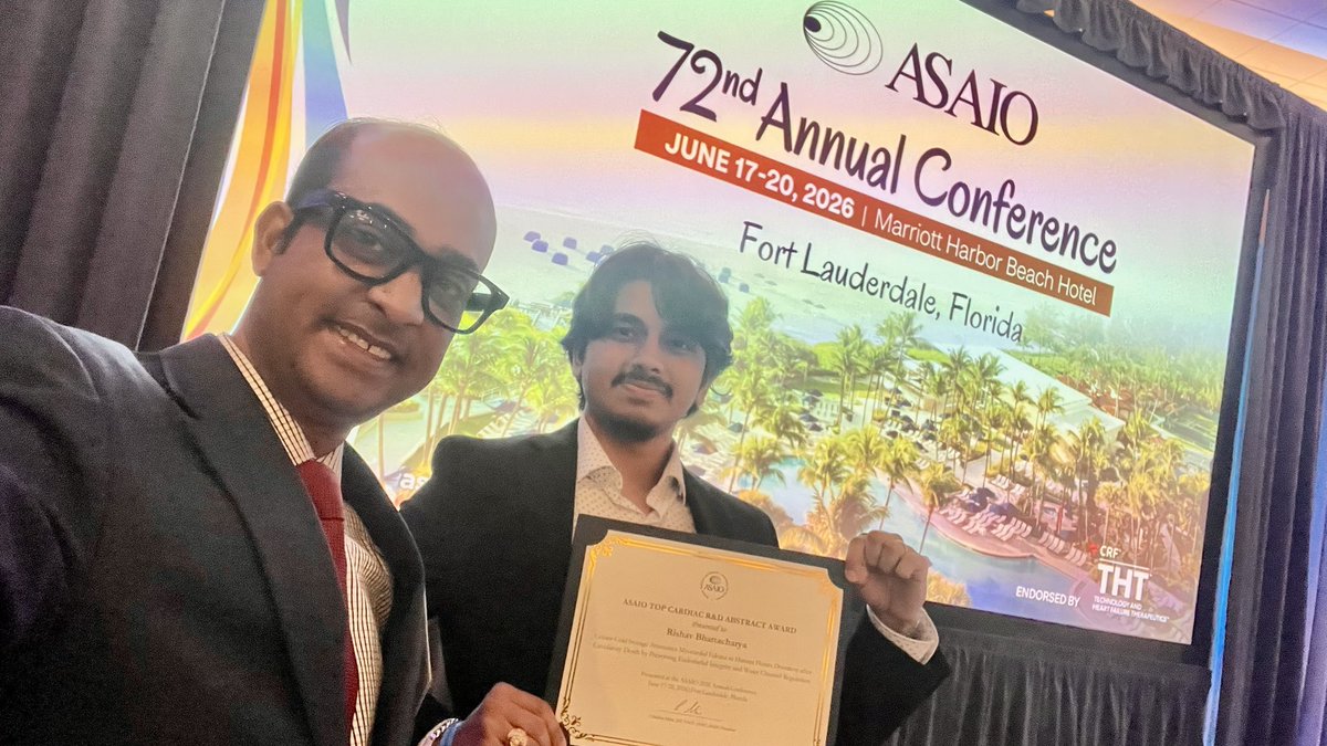 NKmondal's tweet photo. Wrapped #ASAIO2026 in Fort Lauderdale! 🌊  Huge congrats to my student Rishav for a top abstract oral + 2 posters 🎉 Honored to chair cardiac R&amp;D sessions. Great science, great people. Until next year! @BCM_Surgery @BCMFromtheLabs @BCM_CVRI https://t.co/I0a9FNfVO8