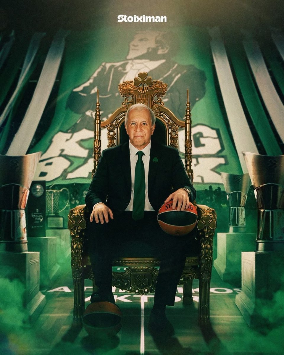 Stoiximan's tweet photo. 👑☘️ 𝐓𝐇𝐄 𝐊𝐈𝐍𝐆 𝐈𝐒 𝐁𝐀𝐂𝐊: Ο μυθικός Ζέλικο Ομπράντοβιτς επιστρέφει στον... θρόνο του στο ΟΑΚΑ!

🏆 Euroleague champion 𝐱𝟓
🏆 Stoiximan GBL champion 𝐱𝟏𝟏
🏆 Greek Cup champion 𝐱𝟔

#paobc https://t.co/PAn2H5MtFu