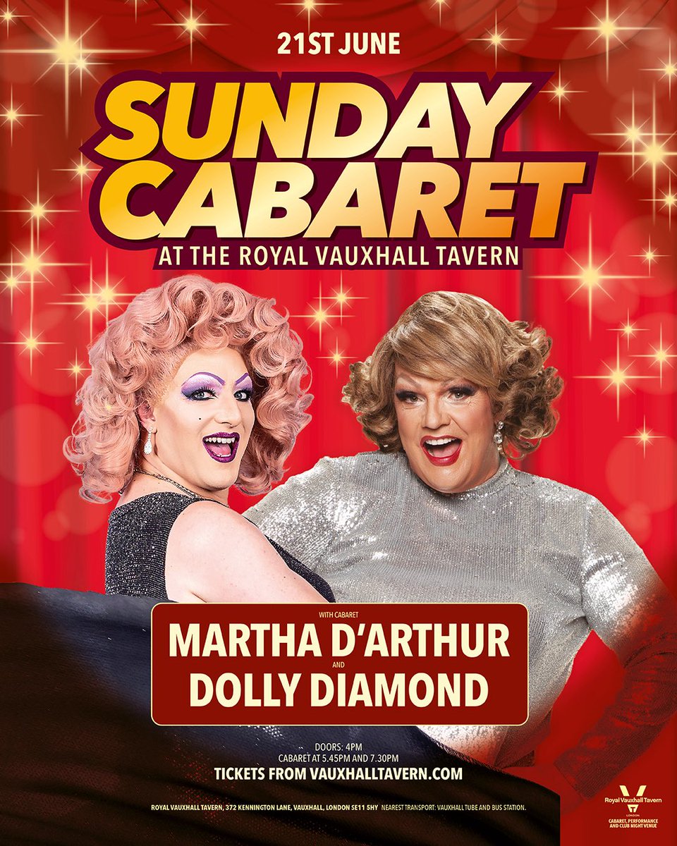 thervt's tweet photo. Today at The RVT, we have a fabulous double-bill of Sunday Cabaret from Martha D’Arthur and Dolly Diamond. You can get tickets here https://t.co/P7SjlbwNbB or rock up and pay on the door from 4pm! ✨✨ https://t.co/cAH07Cisx1