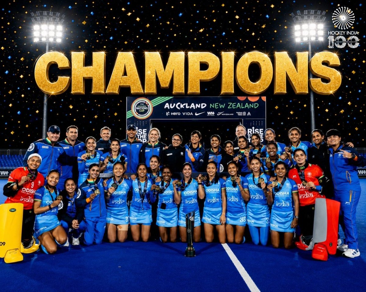 BhajanlalBjp's tweet photo. FIH Hockey Women’s Nations Cup में चैंपियन बनकर देश का मान बढ़ाने पर हमारी महिला हॉकी टीम को हार्दिक बधाई!

प्रतियोगिता के दौरान टीम का असाधारण प्रदर्शन और अद्भुत तालमेल हर देशवासी को गौरवान्वित करने वाला है। आपकी यह ऐतिहासिक जीत देश के लाखों युवाओं को मैदान में उतरने और हॉकी खेलने के लिए प्रेरित करेगी।

पूरी टीम को उज्ज्वल भविष्य के लिए अनंत शुभकामनाएं!

@TheHockeyIndia 
 #FIHNationsCup