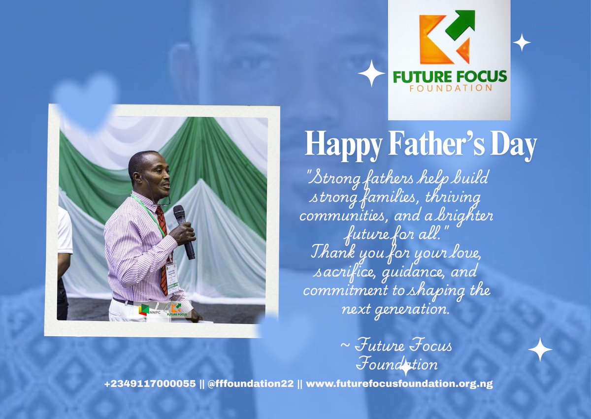 fffoundation22's tweet photo. Happy Father's Day! 💙

Fathers are often the first leaders children know. Through their words and example, they shape values, inspire dreams, and help build a better future.

Keep leading by example.

#FathersDay #FutureFocusFoundation #BetterFutureForAll https://t.co/pxPrmbCTHq