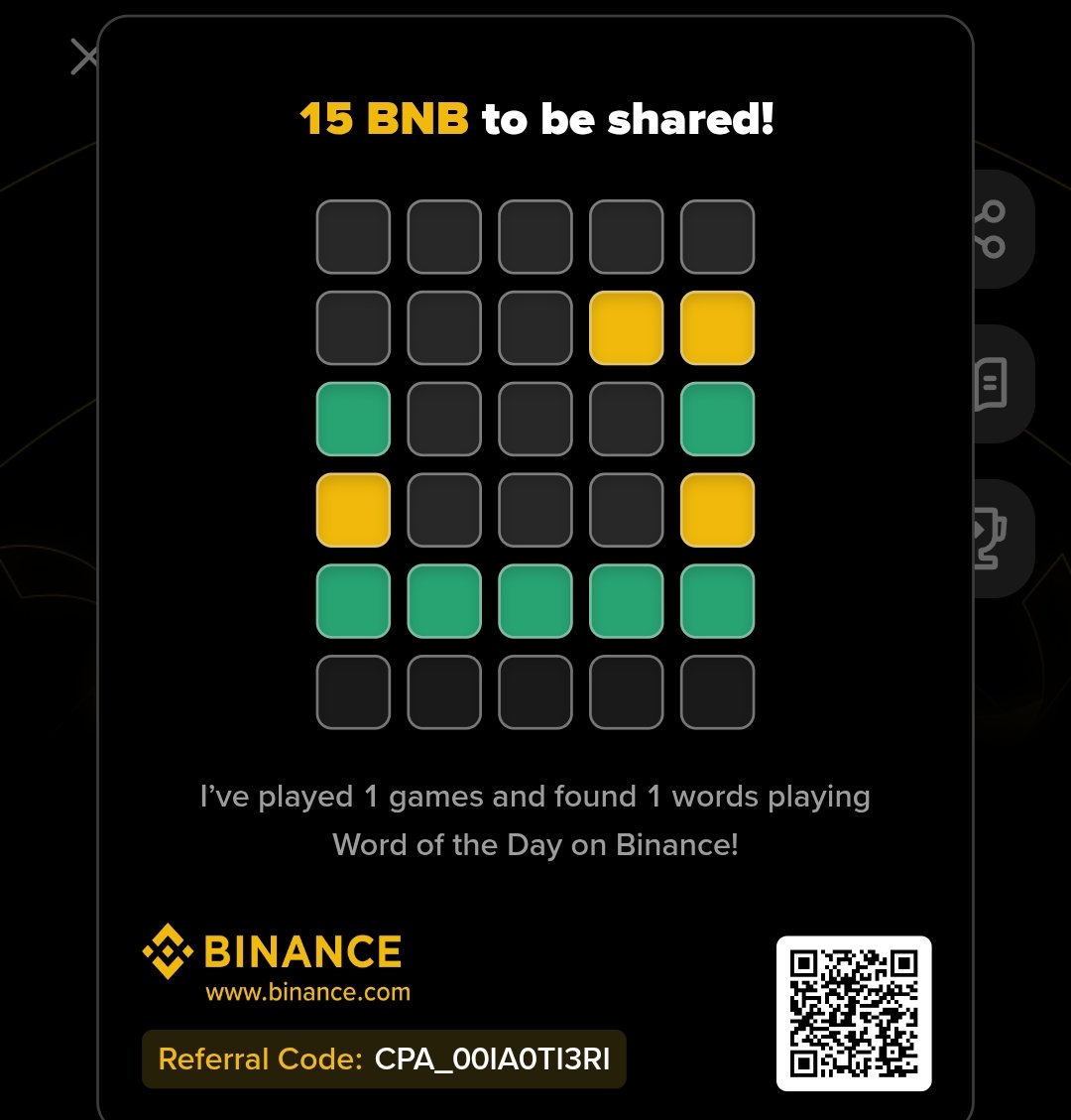 hr_colee's tweet photo. I’ve played 1 games and found 1 words playing Word of the Day on Binance! https://t.co/Ywl4aoPrTs https://t.co/i1lTQru4AJ