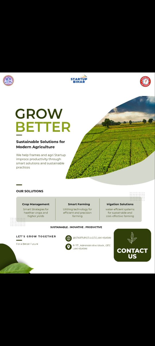 startupcellgecl's tweet photo. 🌱 Grow Better, Farm Smarter! 🌱
The future of agriculture lies in innovation, sustainability, and technology-driven solutions. 
#StartupBihar #StartupCell #GECLakhisarai #Agritech #AgriInnovation #SmartFarming #SustainableAgriculture #InnovationForImpact #Entrepreneurship https://t.co/I9rQC2Jp6U