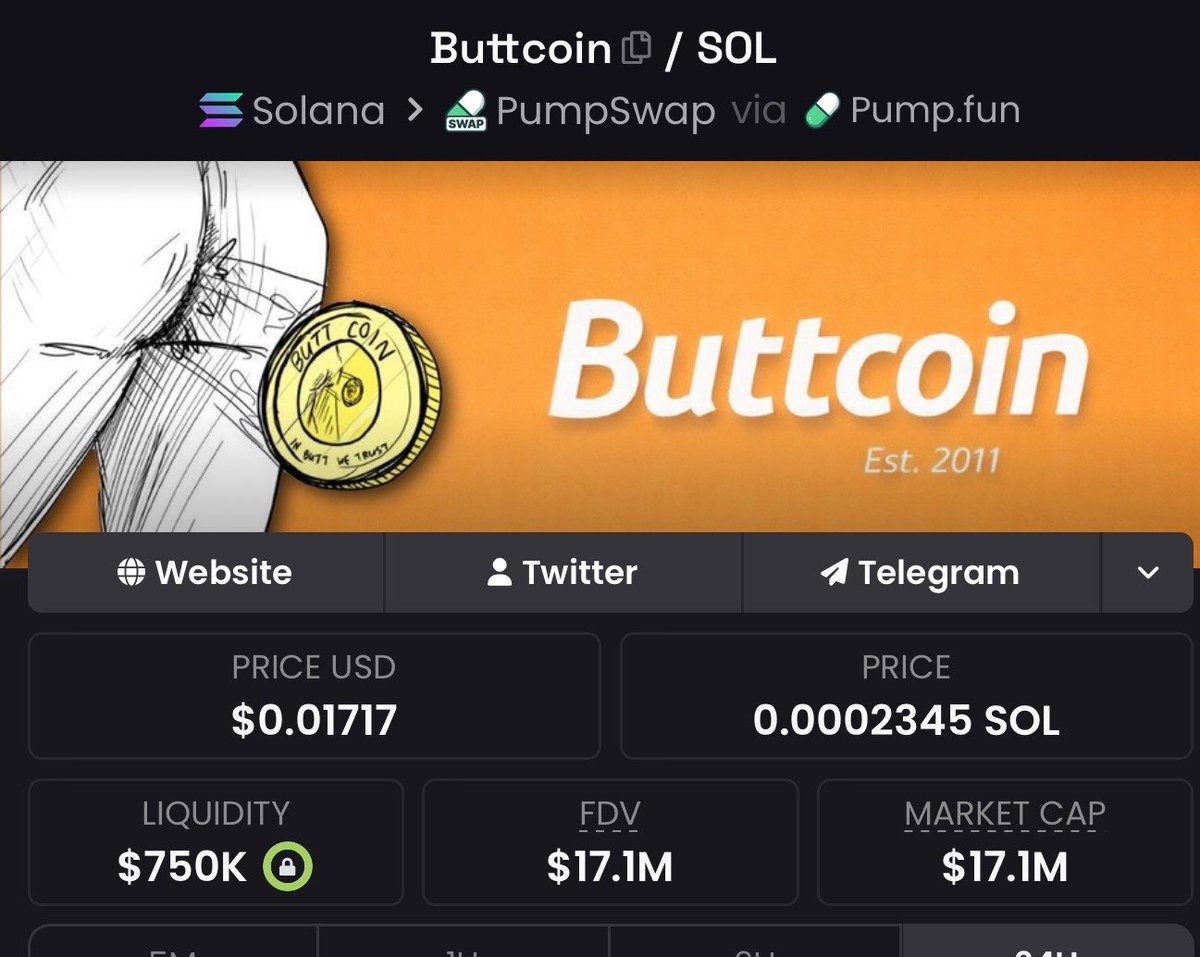 signalcalls's tweet photo. Sometimes we make mistakes, and it's important to admit it

I was wrong about $BUTTCOIN, because at first glance it seemed to me to be just “another relaunch for farm”

But here's what we actually have:

- The person who created the $Buttcoin thread on Reddit a decade ago has returned and is now the CTO

- The community is stronger than ever. The above thesis is the main feature of the token

- Considering the above, the token has the strongest lore since the advent of $FARTCOIN

Bundles and supply control are present in EVERY token, I have mentioned this many times here and in my Telegram channel. It is a necessity for every team 

There are only conscientious teams and unscrupulous ones. I hope $BUTTCOIN is in good hands
