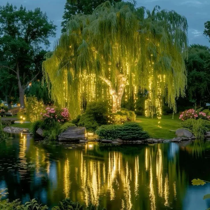 artindetails's tweet photo. a weeping willow tree wrapped in glowing fairy lights https://t.co/7ip31ZmOap