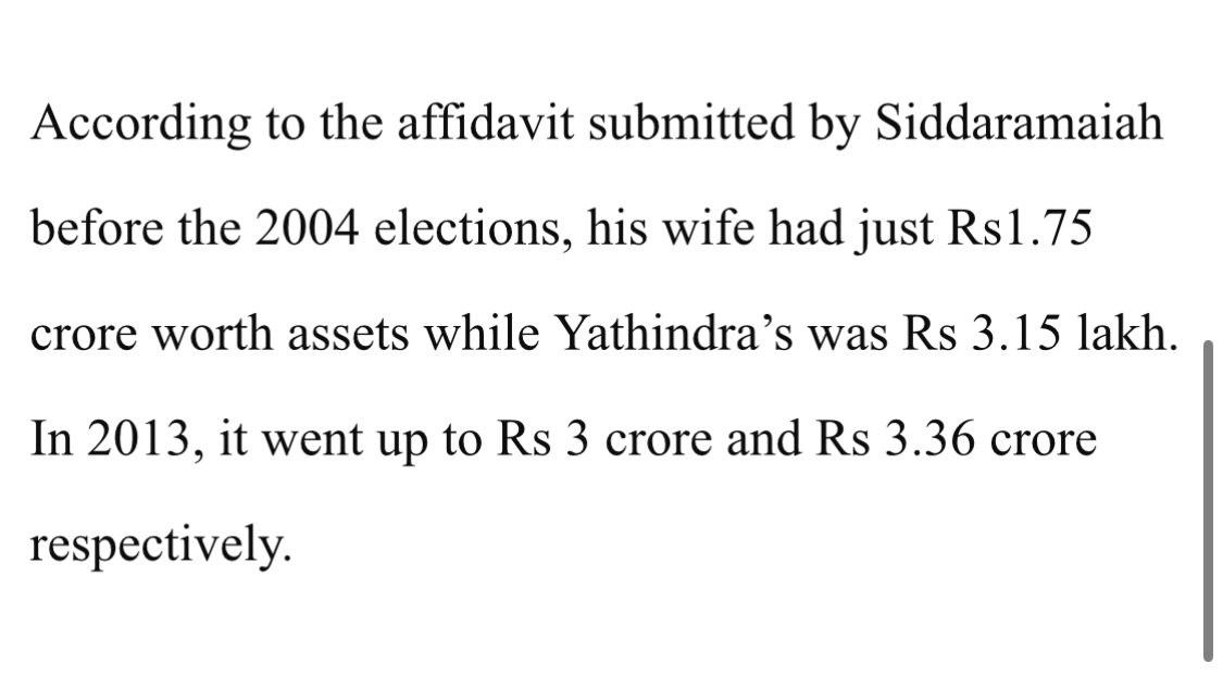 sneha_always's tweet photo. Siddaramaiah 20 years back - 

Wife had 1.75 crore 
Son had 3 lakhs 

Today 

Wife MUDA plots - 62 crore 
Son ( declared in affidavit) - 31 crore 

Gotaala samajwaadi family 

Buddha basava Ambedkar follower saar 
Constitution Saar 
Equality Saar https://t.co/6q1zqzcSiA