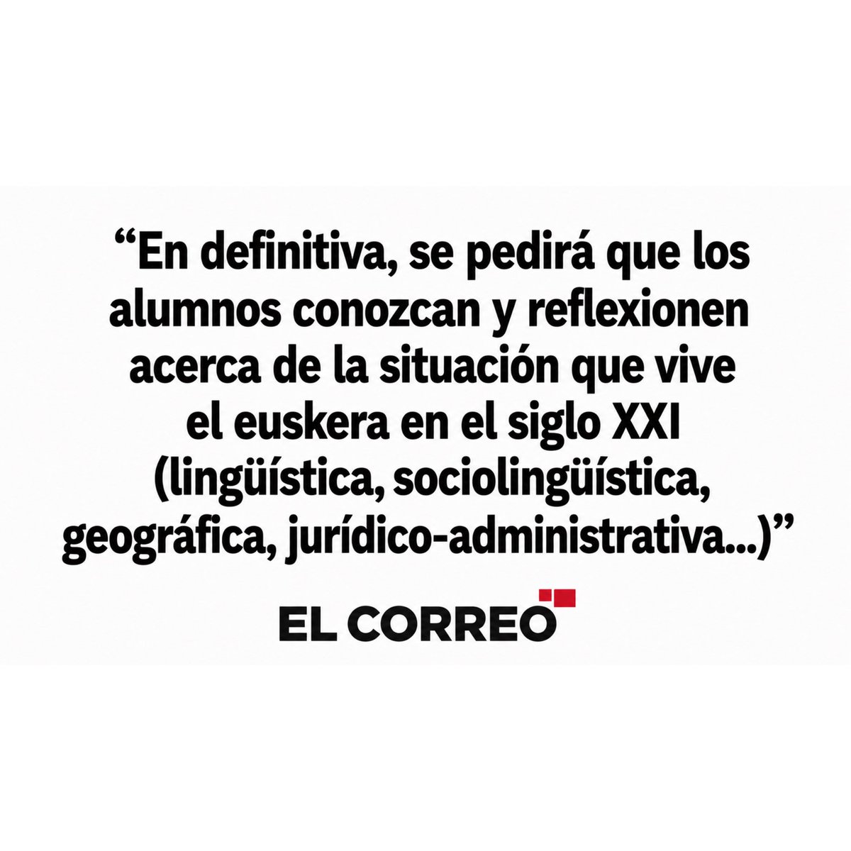 AmayaBizkaia's tweet photo. Otra vuelta de tuerca. 

Es hora de que la sociedad vasca nos plantemos.

Basta de imposiciones lingüísticas.

Frente a la resignación, defendamos una educación de libertad, mérito e igualdad de oportunidades. https://t.co/fnAhmIqWjU