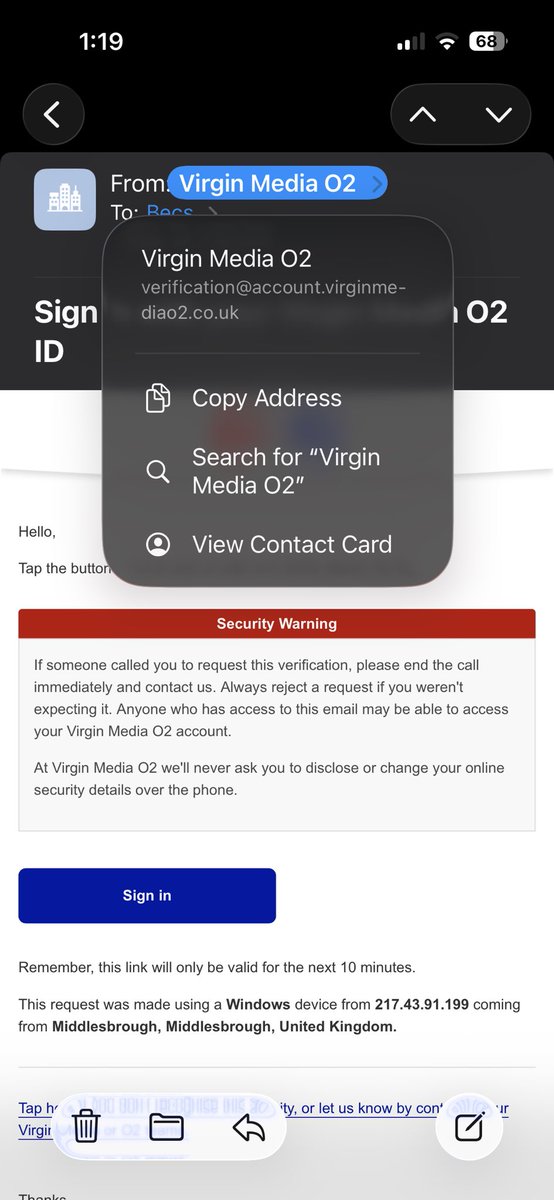 BecsApp7's tweet photo. @virginmedia Guessing this isn’t genuine? https://t.co/9k43S19yHD