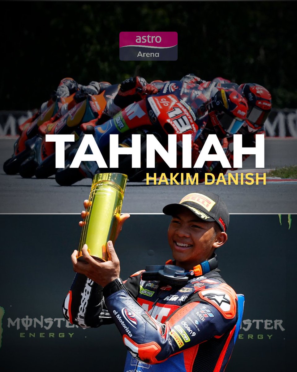 ASTROARENA's tweet photo. Tahniah Hakim Danish 🇲🇾

Hakim Danish Ramli mencipta sejarah luar biasa di GP Czechia apabila muncul juara di Litar Brno, meskipun berdepan penalti 12 petak

Kali terakhir Malaysia meraih kemenangan dalam Moto3 adalah menerusi Khairul Idham Pawi di GP Jerman 2016 https://t.co/lCwTjy3nK9