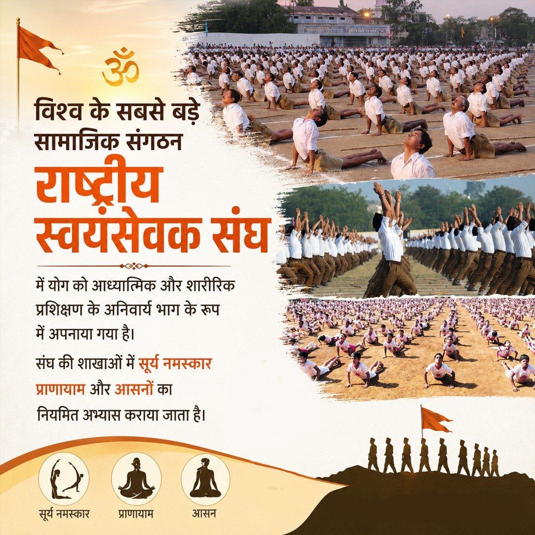 Kundanrss's tweet photo. विश्व के सबसे बड़े सामाजिक संगठन राष्ट्रीय स्वयंसेवक संघ में योग को आध्यात्मिक और शारीरिक प्रशिक्षण के अनिवार्य भाग के रूप में अपनाया गया है। 

संघ की शाखाओं में सूर्य नमस्कार प्राणायाम और आसनों का नियमित अभ्यास कराया जाता है।

#Yoga
#RSS
#YogaForLife
#Pranayama #CharacterBuild https://t.co/DbJ3vkK6zI