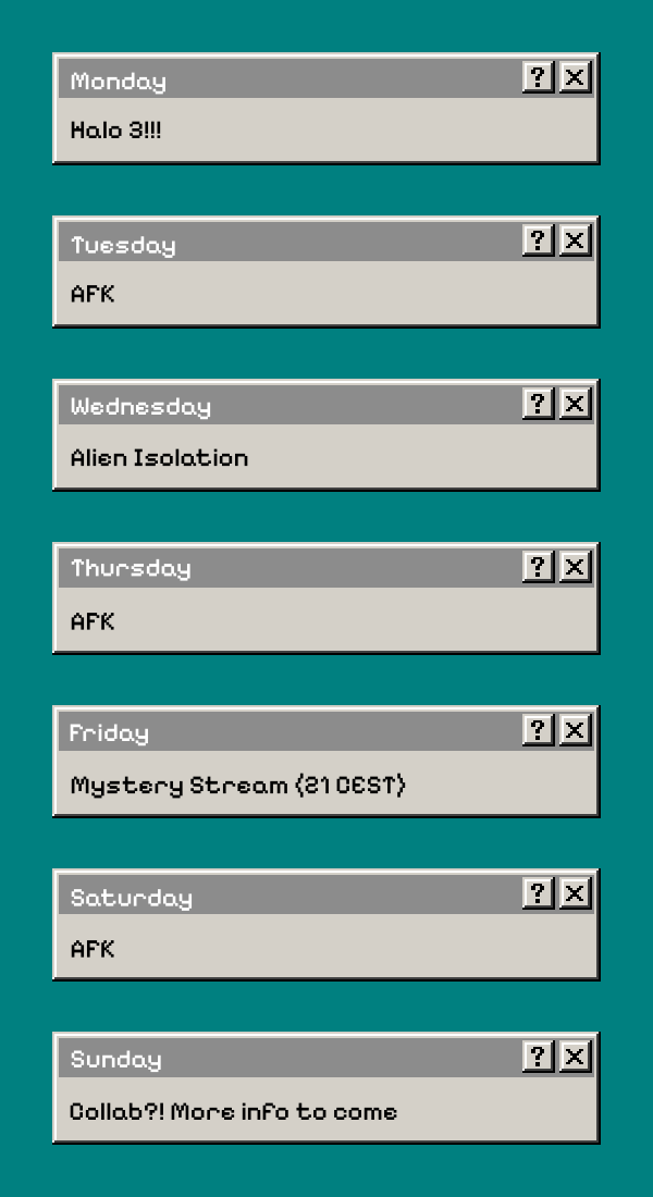 SweetPupbee's tweet photo. The Schedule for the week!!
All streams start at 19:00 CEST (Noon Chicago Time) EXCEPT FOR FRIDAY where I will be starting at 21:00 CEST. 
Be there or be square!! 
૮ ⚆ﻌ⚆ა
https://t.co/uCrgRjR4gd
#streamer #twitch #pngtuber #vtuber https://t.co/dZJCwrvfOK