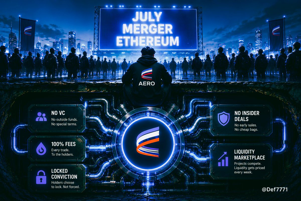 Def7771's tweet photo. Lately something about aerodrome-finance:native  won't leave me alone. Not because I'm worried. Because I can't figure out why so many people reduce it to a merger trade.
Every time, the conversation is the same. July. Ethereum. Price. As if the whole story starts and ends there. Maybe that's what happens when a catalyst gets close  people stop looking at the machine and start staring at the countdown.
When I look at AERO, I see something else.
A protocol that never raised money from funds, never sold the token early, never handed insiders cheap bags. Even Coinbase, the company behind Base, got no special terms   it holds its position locked, on the same footing as everyone else.
That didn't make me buy. It made me pay attention. What made me stay was what sits underneath.
100% of the fees from every trade go to the people holding the token. Not the team, not a treasury   holders. And projects genuinely fight over that liquidity: they pay for it, vote for it, scrap for it. It doesn't sit there as dead weight   it gets repriced and reallocated every single week.
Here's the part almost nobody says out loud.
The lock isn't a trap. You lock your tokens for years, but you can sell the position itself any time   like being able to sell the savings account, not stay stuck inside it. When people panic and leave, the protocol starts paying more to the ones who stay. And how much new supply gets printed each week? The holders decide that, by vote. You're not a passenger here. You've got a hand on the press.
This is where it gets interesting. Aerodrome isn't valuable because it's a DEX   there are hundreds. It's valuable if it becomes the place where all of Base's liquidity gets coordinated.
And Base isn't standing still. Tokenized stocks. Payments. Stablecoins. Prediction markets. AI agents. Every new market that shows up needs liquidity. Not eventually   immediately.
The July merger might accelerate that story. But the story isn't the merger.
The deeper I dig into Aerodrome, the less I see a token riding a catalyst. And the more I see an economy that was being built quietly, long before anyone started looking.
Maybe I'm wrong. But if I am, I'd rather be wrong because I misread the machine than because I only watched the countdown.