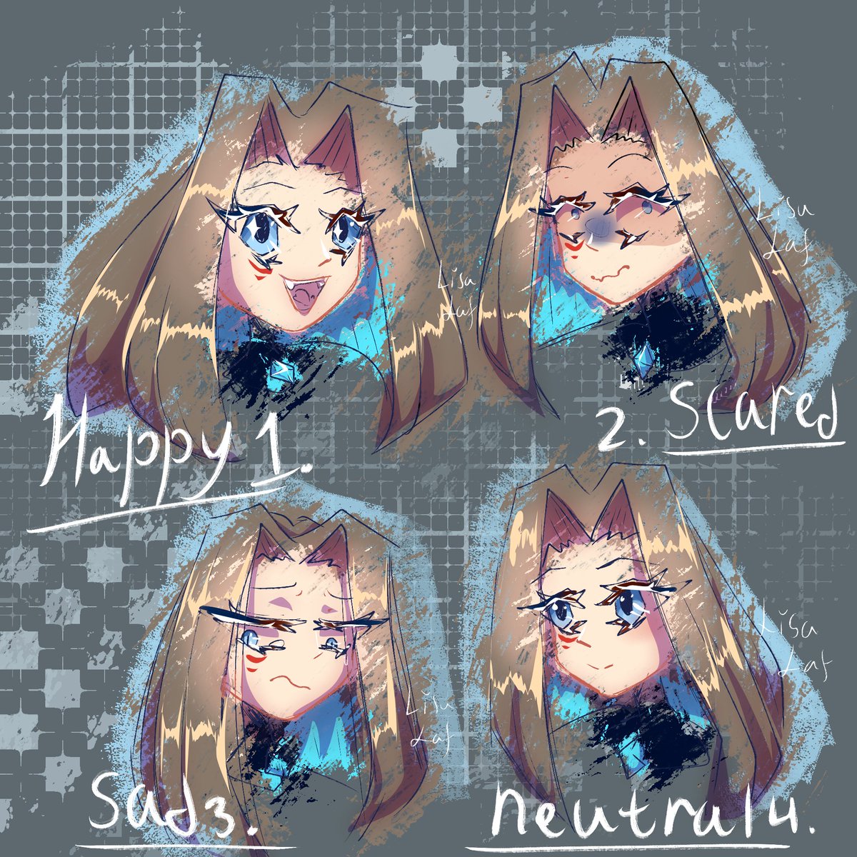 LisaLaf3's tweet photo. I experimented with brushes and decided to draw the emotions of my character Lisa(Kei)
#art #sketch #digitalart #oc https://t.co/rQTmLmB0Dx