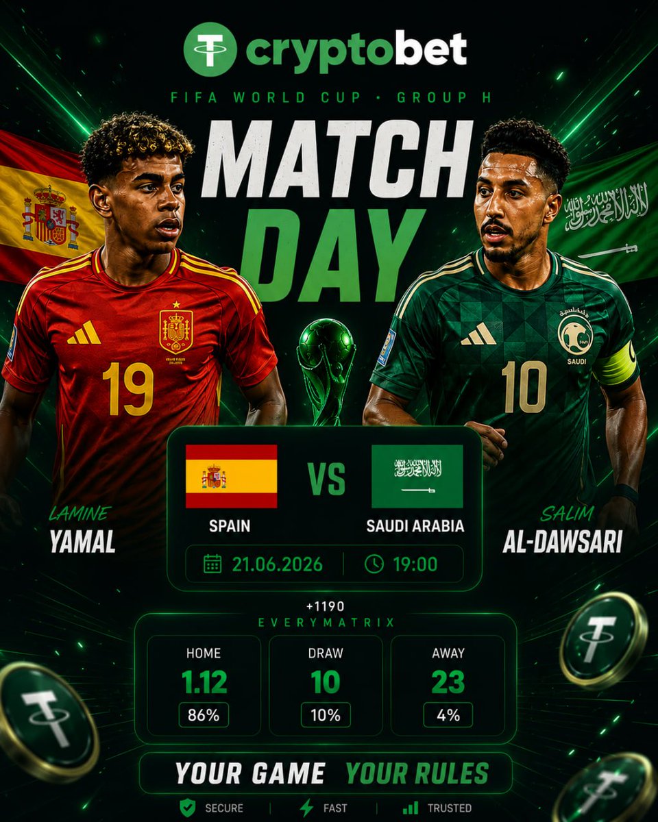 thingnumbertwo's tweet photo. 🏆 FIFA Dünya Kupası • Grup H

🇪🇸 İspanya açık ara favori olarak sahaya çıkıyor.

Ancak futbolun en büyük sahnesinde her şey bir anda değişebilir. ✨

📊 Oranlar:

🇪🇸 İspanya 1.12
🤝 Beraberlik 10.00
🇸🇦 Suudi Arabistan 23.00

Siz hangi tarafı destekliyorsunuz?

#ayt2026 #yks2026 https://t.co/RU2UFclGwz