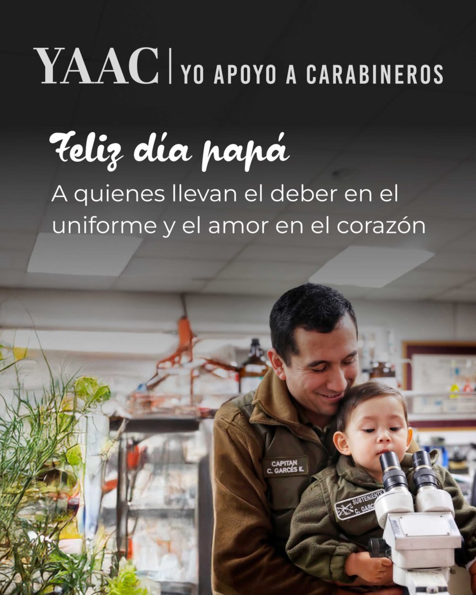 ChileYAAC's tweet photo. Hoy celebramos a quienes cumplen una doble misión: servir a Chile y ser padres.

A los carabineros que patrullan nuestras calles, que muchas veces sacrifican tiempo con sus familias por el bienestar de todos, y que al regresar a casa siguen desempeñando el rol más importante de sus vidas: ser papás.

Gracias por su vocación de servicio, su compromiso y el amor con que guían a sus hijos.

💚 Feliz Día del Padre a quienes llevan el deber en el uniforme y el amor en el corazón.

#Seguridad #Carabineros #YAAC #YoApoyoACarabineros 
#diadelpadre