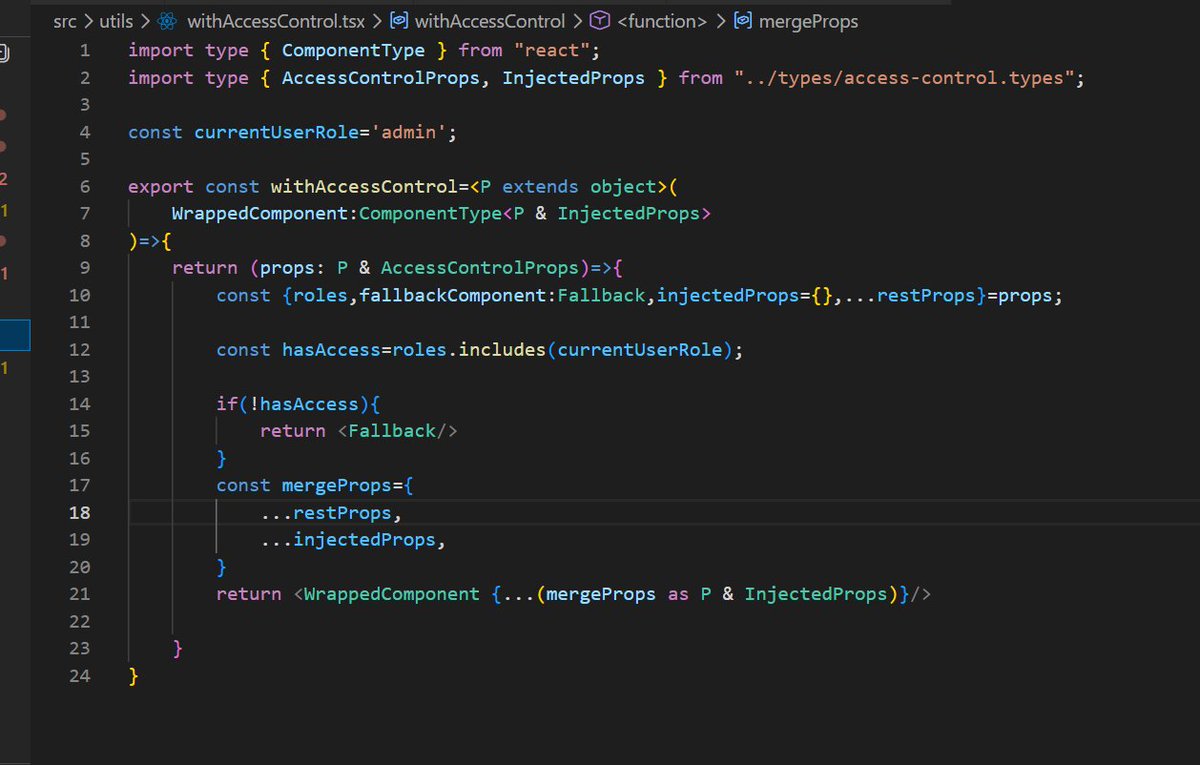 Abhinav_devs's tweet photo. React Learning: Day 16

> Implemented a HOC for Access control
> Injected the dynamic props into wrapped component
> created fallback component for unauthorized role

#ReactJS #LearnInPublic #CodingJourney 
#Web3‌‌  #Webdev https://t.co/e9U3yKkCna